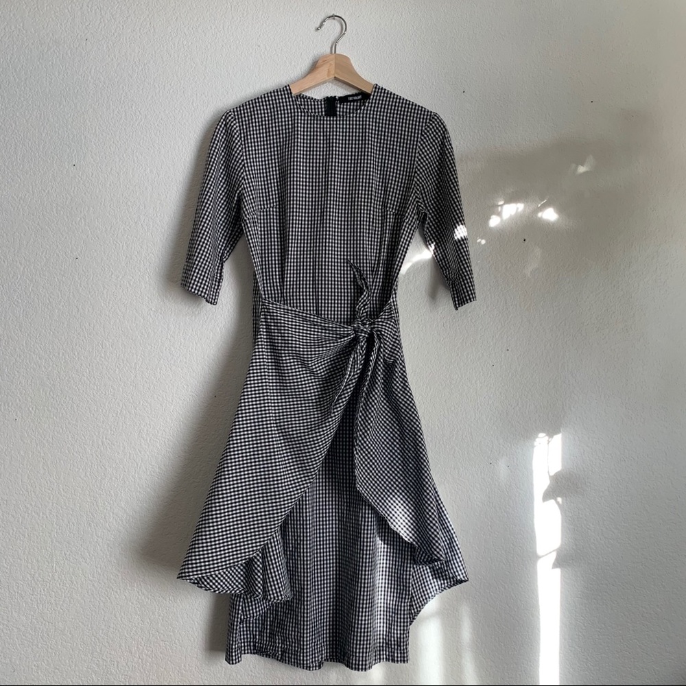 Toit Volant Gingham Black & White Wrap Tie Dress